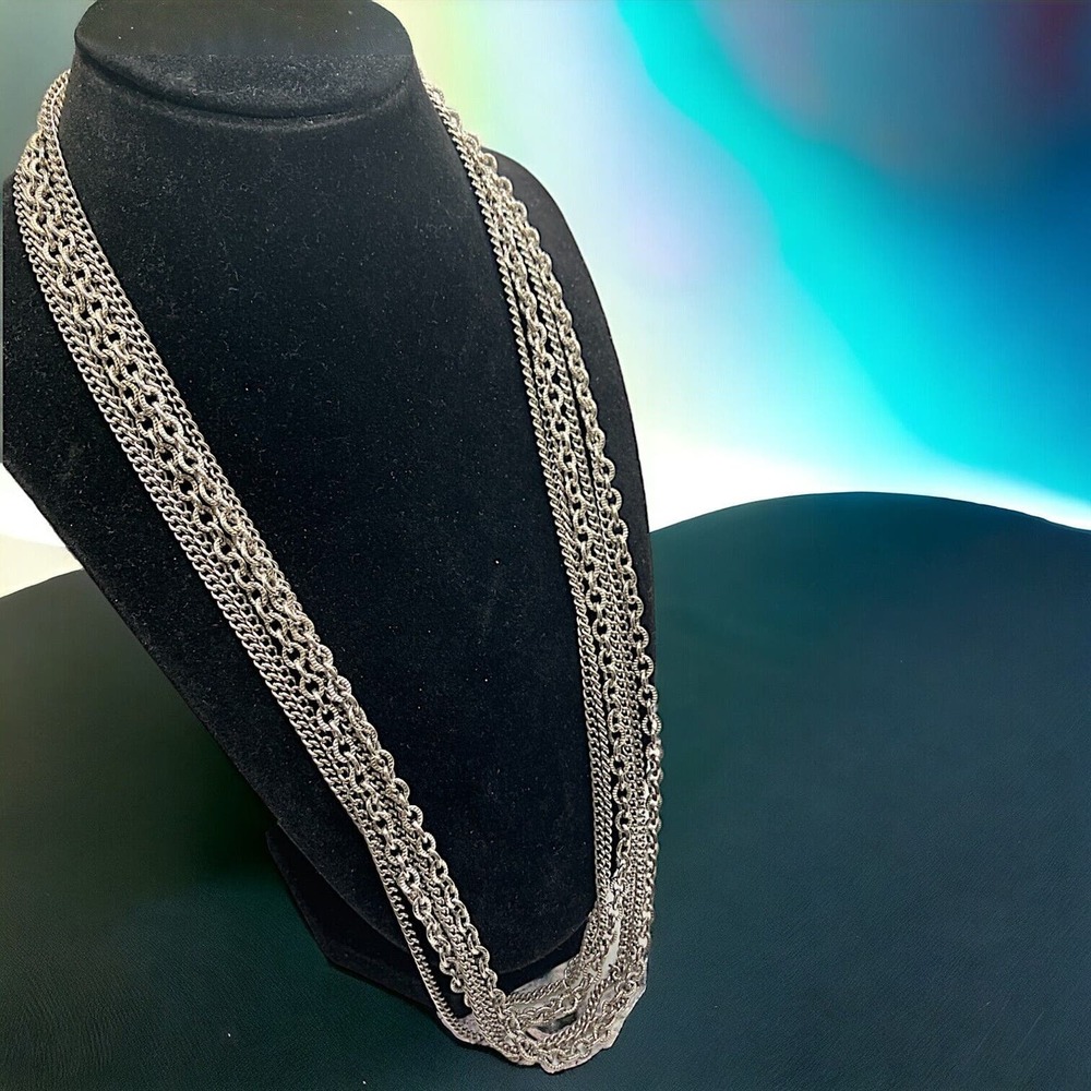 Stainless Steel 3 Strands of 2 Types Chain 25" Length Necklace!